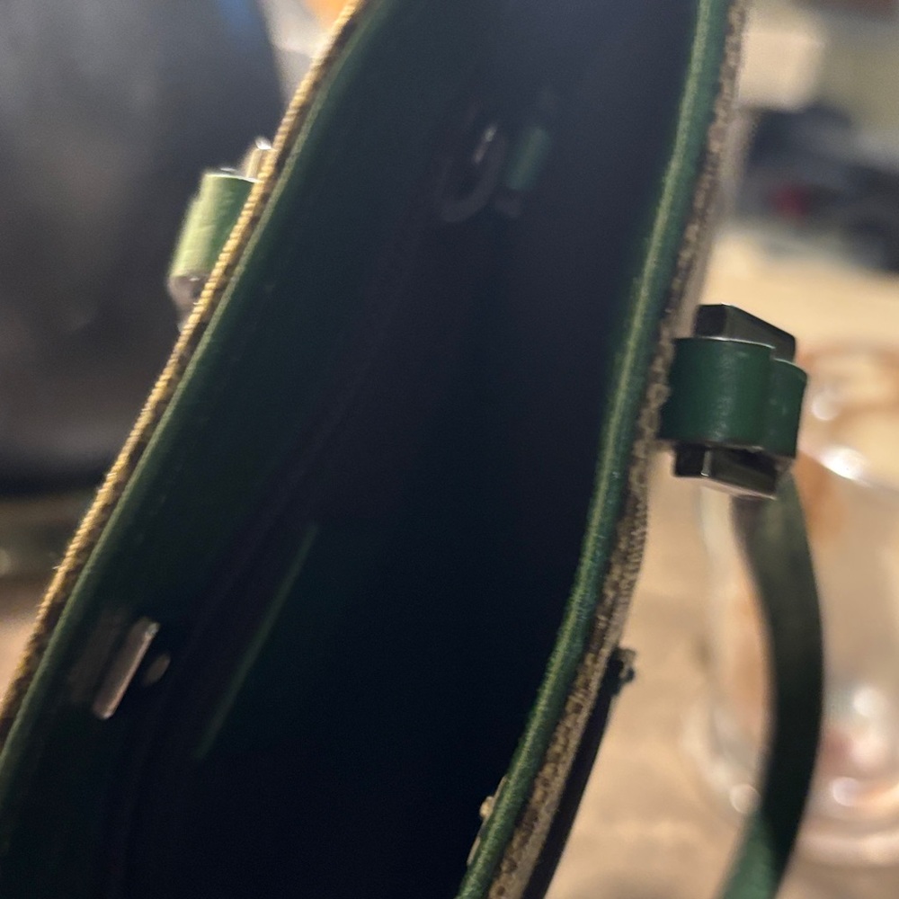 AUTHENIC Gucci Brown Monogram Tote with Green Leather Handles - Picture 14 of 16